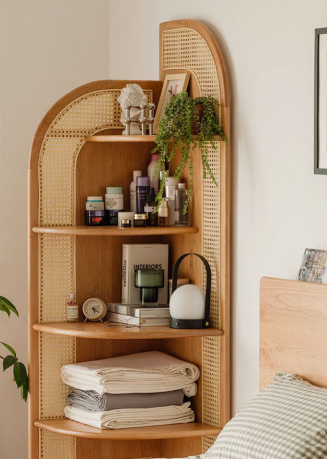 Droite Solid Ash (Cherry colour) and Rattan Corner Rack