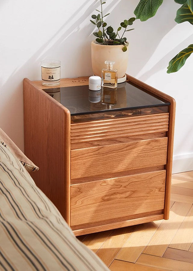 Donovan Solid Wood Nightstand with Wheels