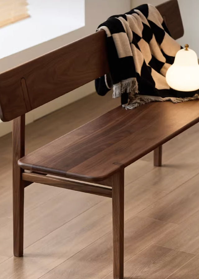 Solid Dark Walnut Bench with Back