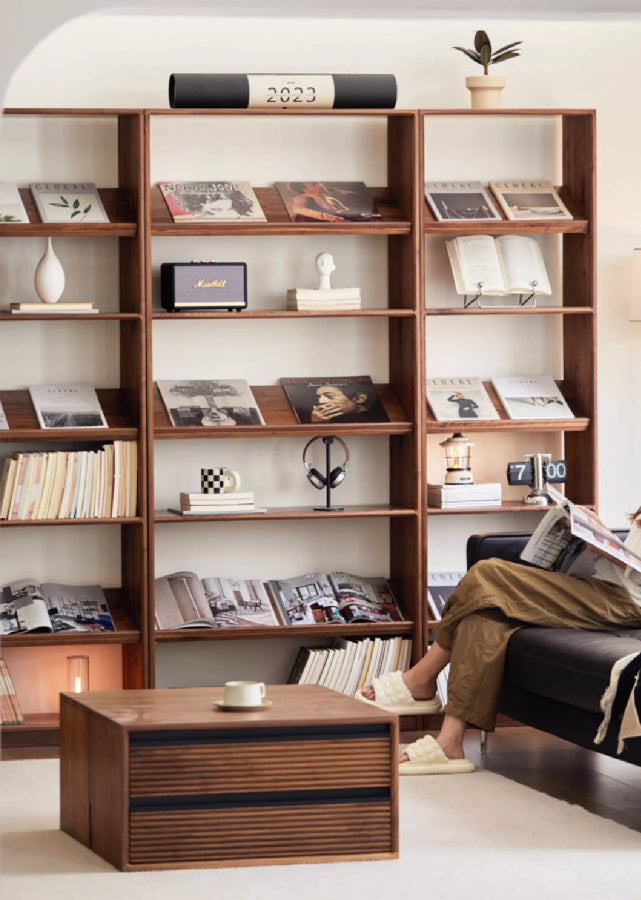 Full-Wall Solid Wood Open Bookshelves V2