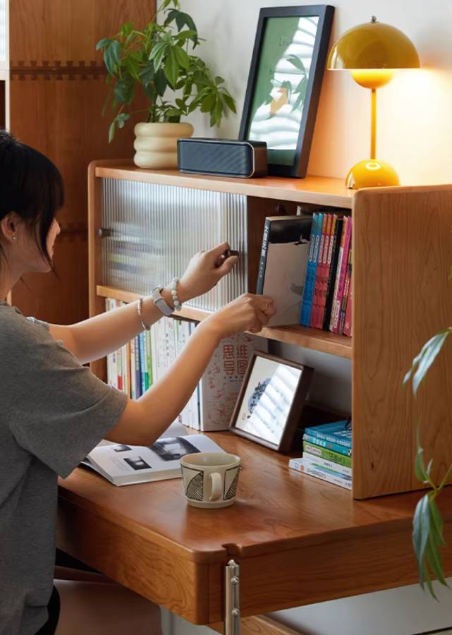 Solid Wood Tabletop Shelf with Closed Storage