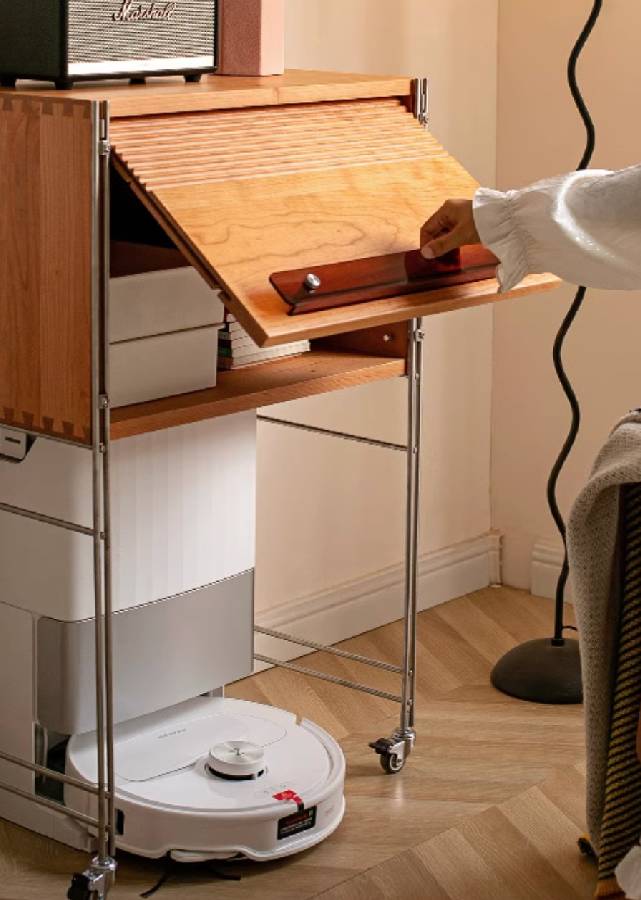 Solid Wood and Stainless Steel Sideboard with Wheels