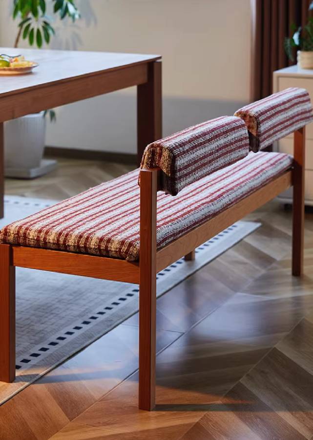 Solid Wood Bench with Cushion Back