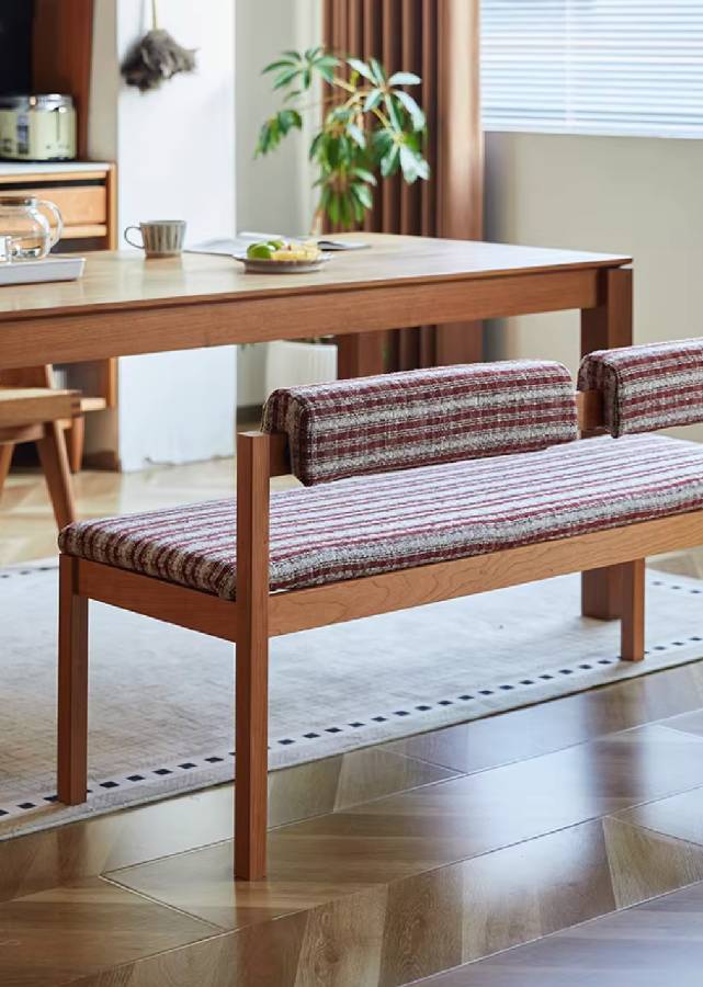Solid Wood Bench with Cushion Back
