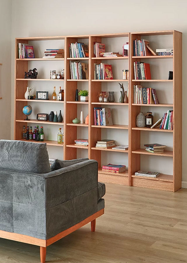 Full-Wall Solid Wood Open Bookshelves