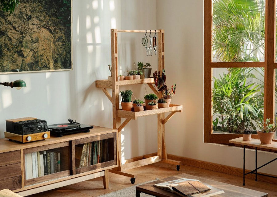 Solid Wood Movable Plant Rack