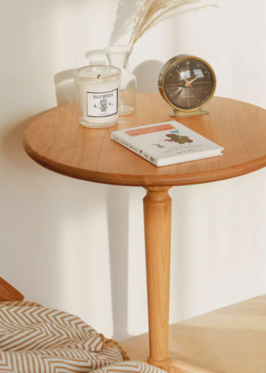 Compact Round Solid Cherry Wood Side Table