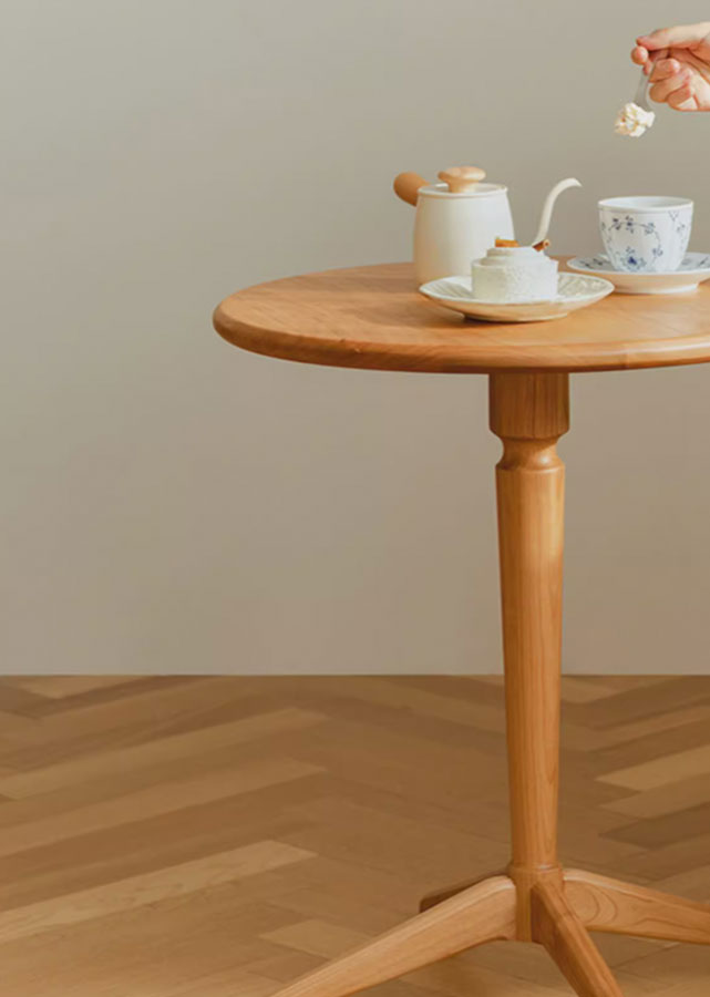 Compact Round Solid Cherry Wood Side Table