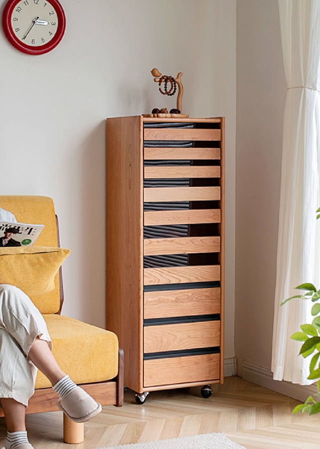Solid Wood Tall Drawer Chest with Wheels