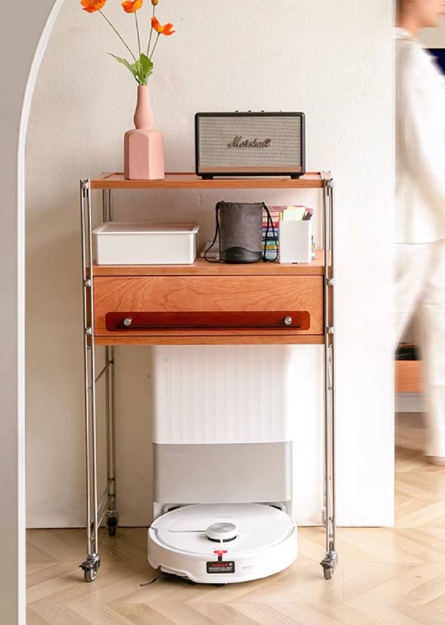 Solid Wood and Stainless Steel Sideboard with Wheels
