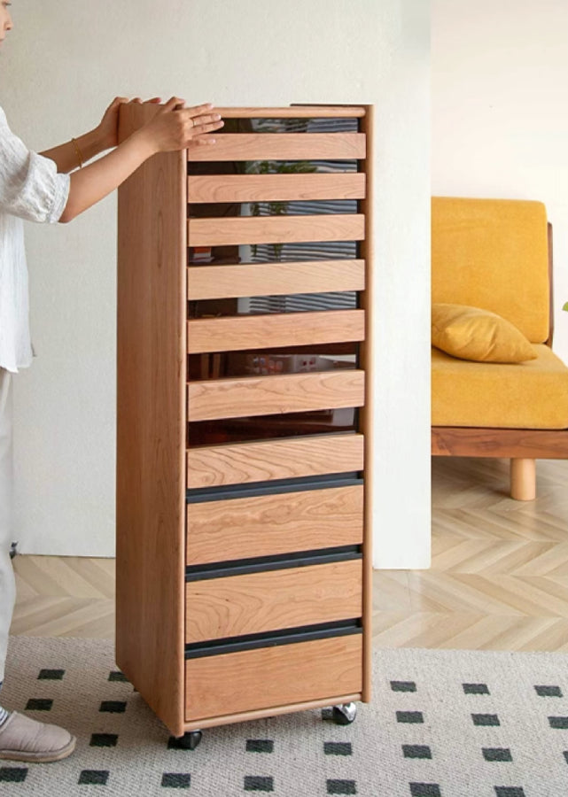 Solid Wood Tall Drawer Chest with Wheels