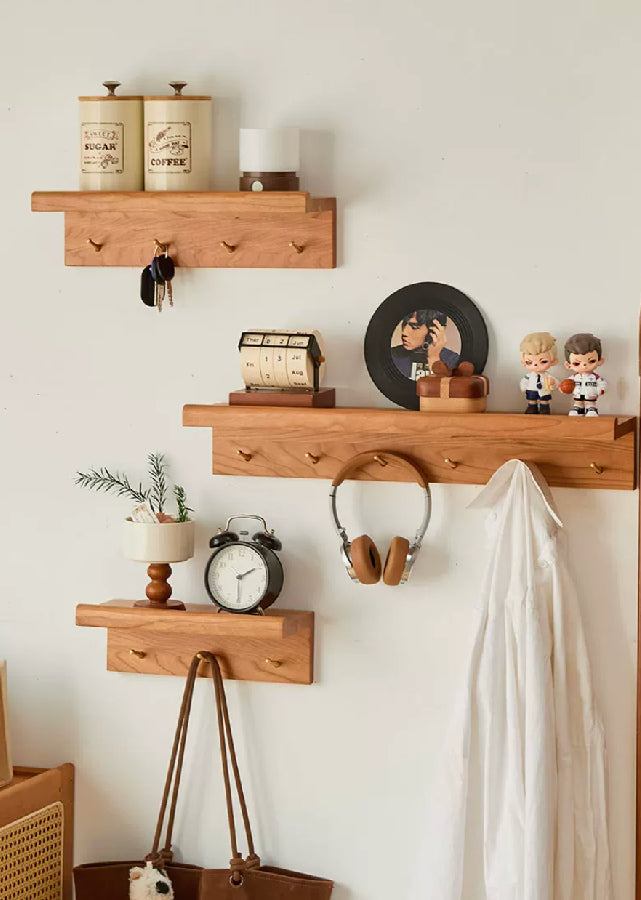 Sierras Solid Wood Wall Shelf with Hooks