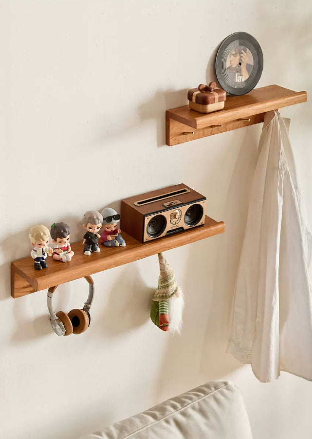 Sierras Solid Wood Wall Shelf with Hooks