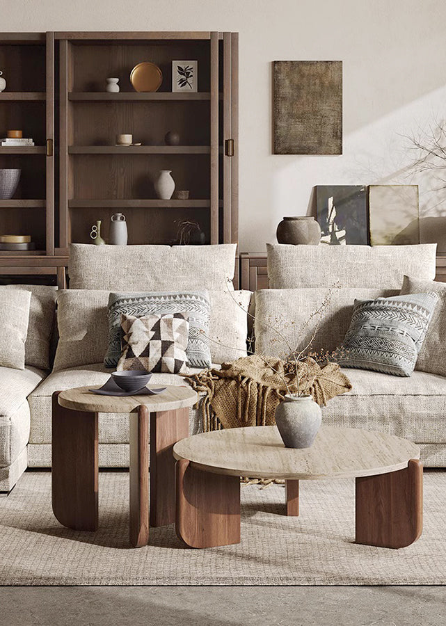 Natural Stone & Solid Wood Coffee Table