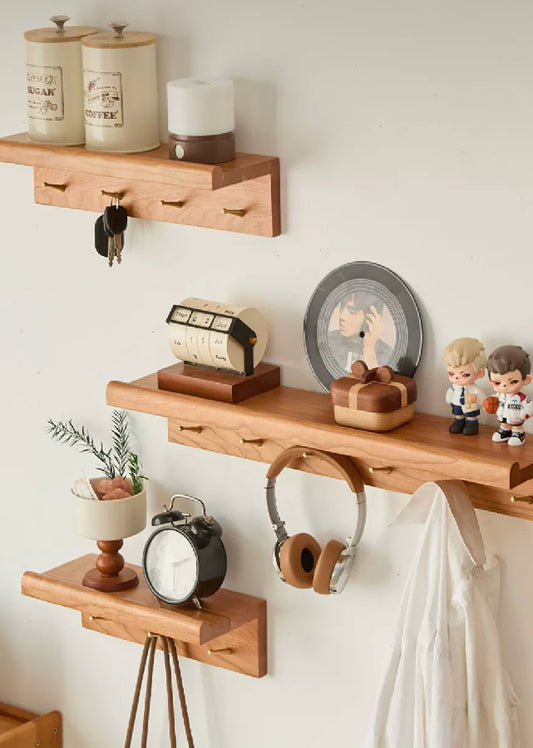 Sierras Solid Wood Wall Shelf with Hooks