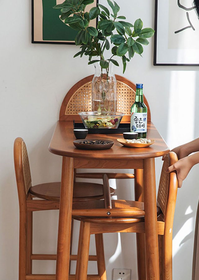 Solid Wood and Rattan Counter Table