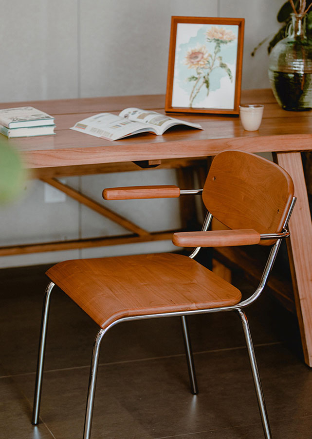 Kremo Solid Cherry Wood and Stainless Steel Chair