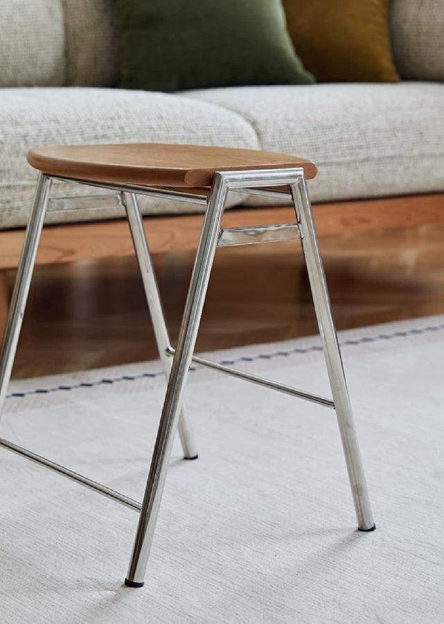 Stackable Solid Wood Stool with Stainless Steel Legs