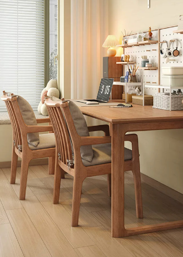 Solid Wood Chair with Armrest and Cushion