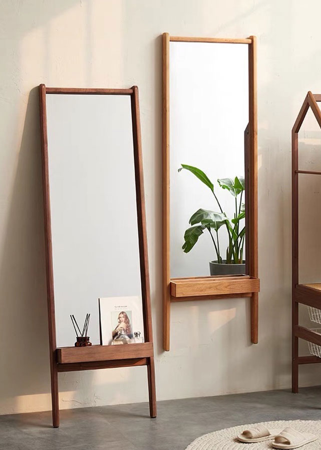 Arca Solid Wood Standing Mirror: left, solid dark walnut; right, solid cherry wood