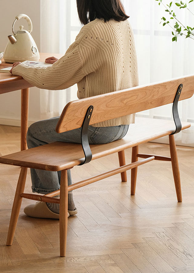 Chocolate Solid Cherry Wood Bench with Back