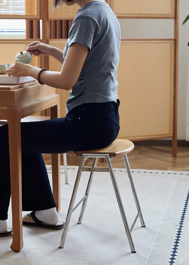 Stackable Solid Wood Stool with Stainless Steel Legs