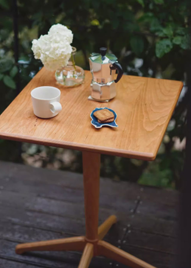 Compact Square Solid Cherry Wood Side Table