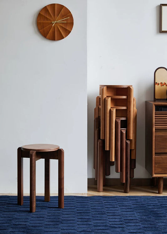Stackable Solid Wood Round Stool (Walnut)