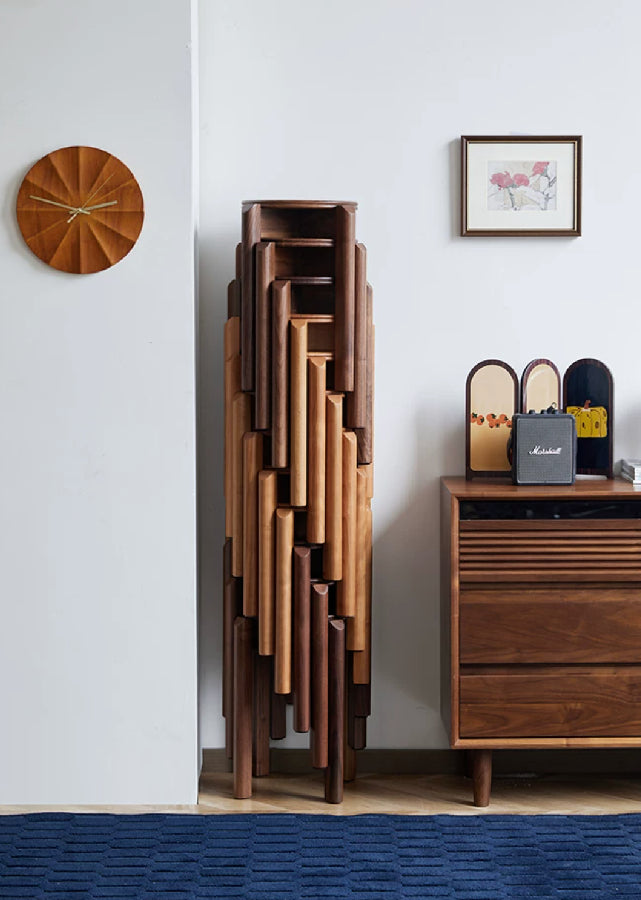 Stackable Solid Wood Round Stool (Walnut)