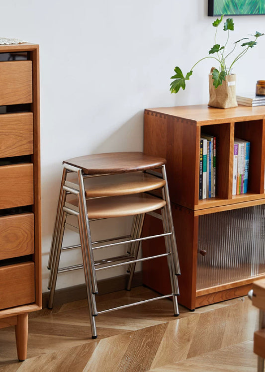 Stackable Solid Wood Stool with Stainless Steel Legs