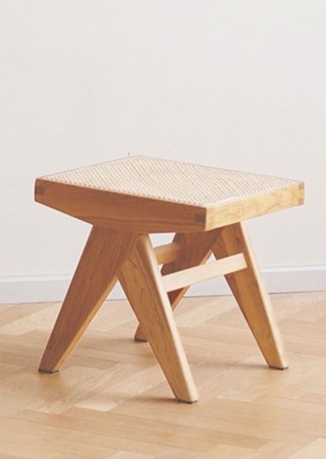 Chari Solid Ash (Natural Colour) and Rattan Stool