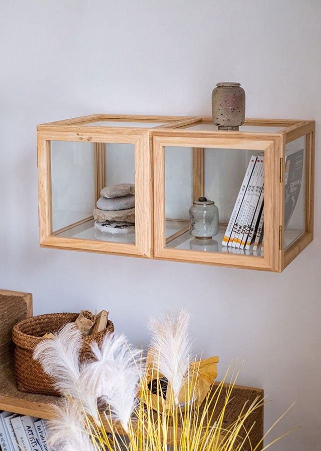 Theama Solid Wood and Glass Display Cabinet