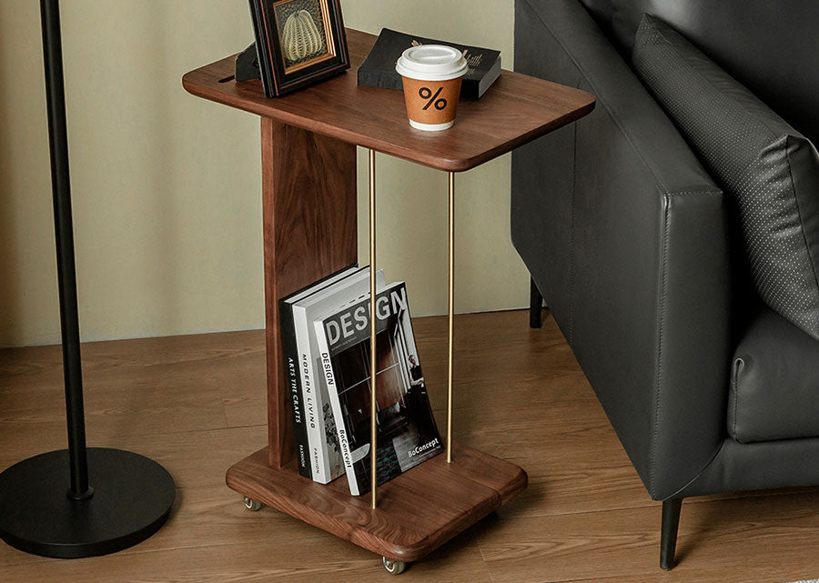 Kinito Solid Wood Side Table with Wheels