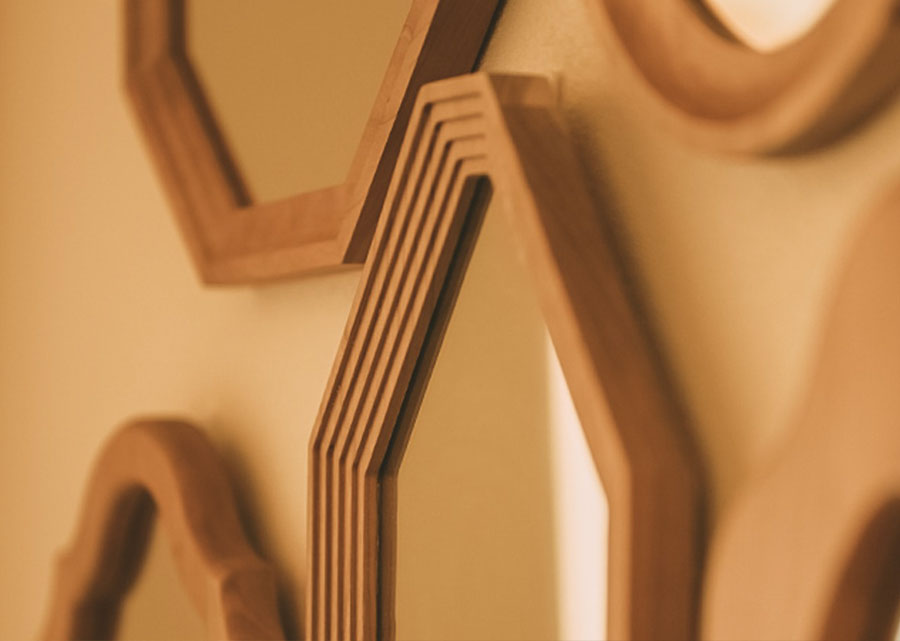 Certa Solid Wood Geometrical Mirror, close up