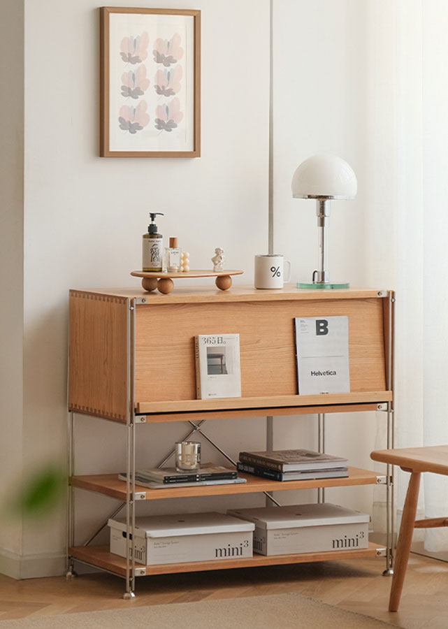 Elias Solid Cherry Wood and Stainless Steel Sideboard