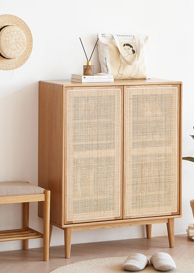 Seasons Solid Wood Shoe Cabinet with Rattan Doors