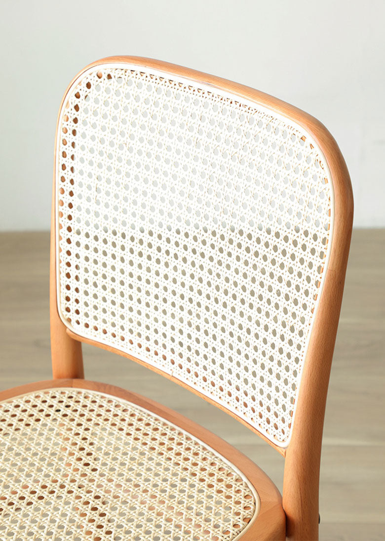 Chari Solid Beech (Cherry colour) and Rattan Chair, close up