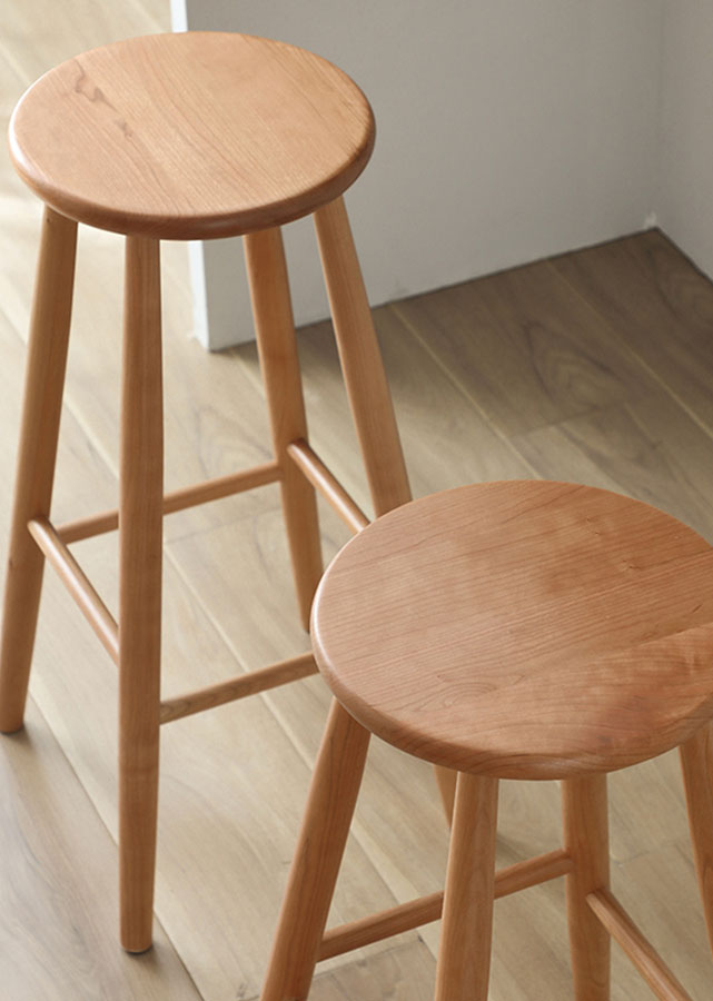 Classic Round Solid Cherry Wood Barstool, top view