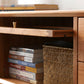 Elegante Solid Cherry Wood TV Console, close up of flip-up lid