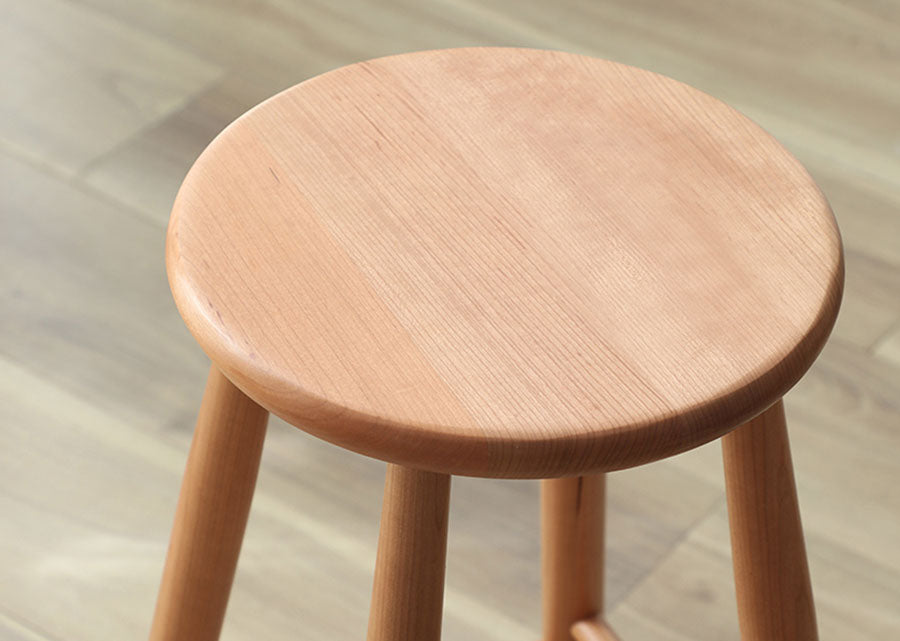 Classic Round Solid Cherry Wood Barstool, close up