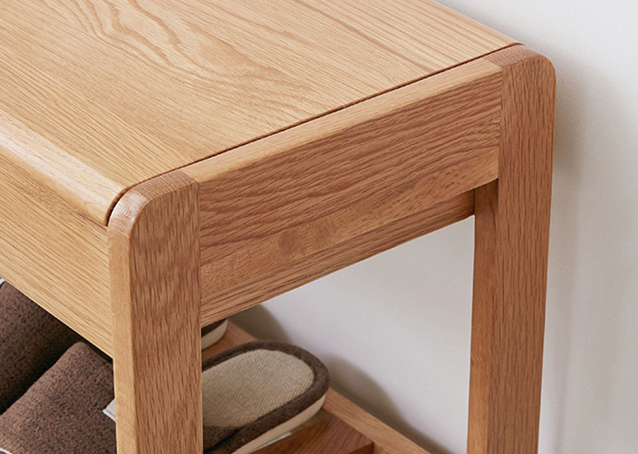 Aperio Solid Oak Bench, close up.