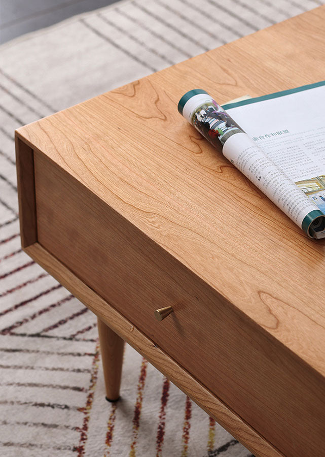 Elegante Solid Cherry Wood Coffee Table, close up