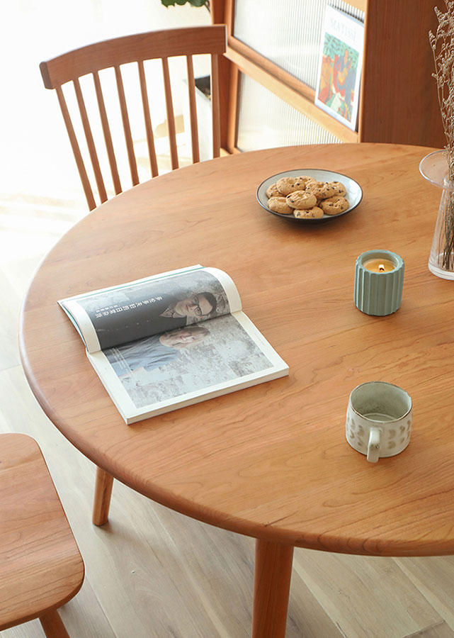 Classic Round Solid Cherry Wood Table