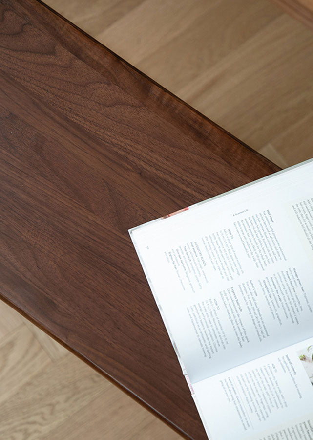 Aplos Solid Dark Walnut Bench, close up from top