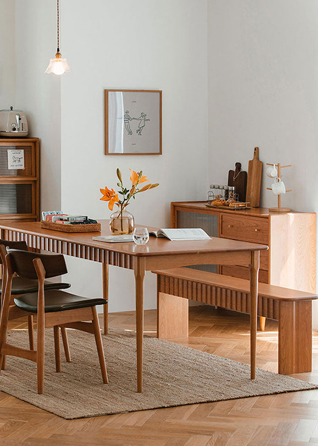 Fimbria Solid Cherry Wood Bench with the Fimbria Solid Cherry Wood Dining Table.