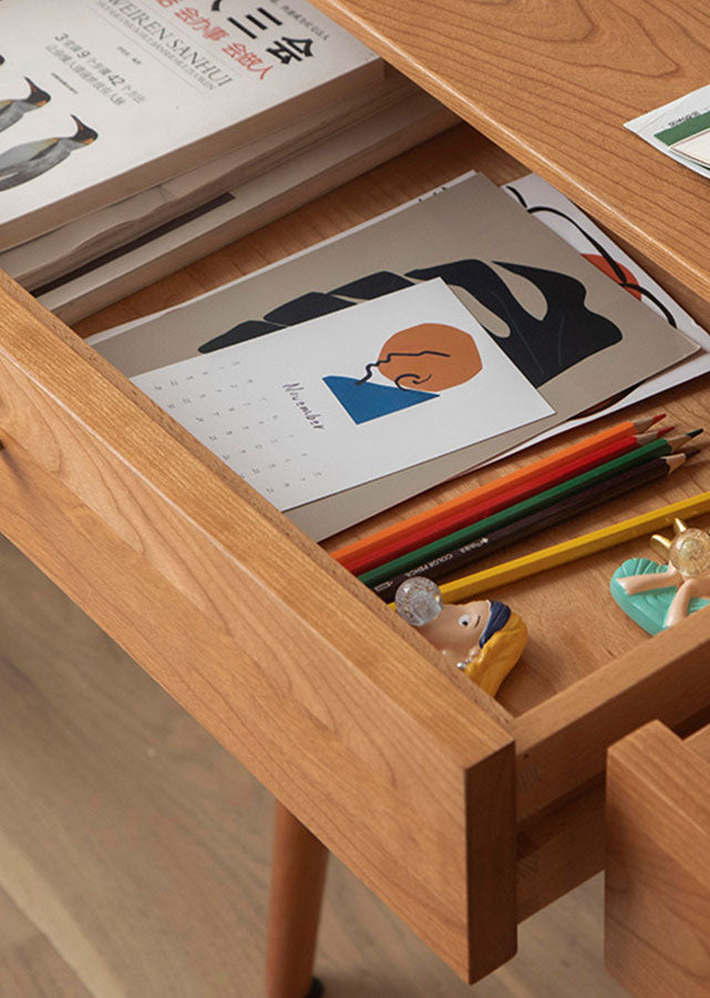 Elegante Solid Cherry Wood Study Table, close up of drawer