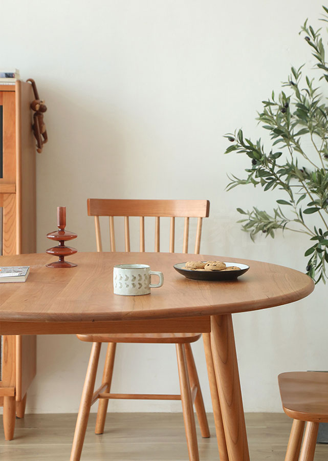 Classic Round Solid Cherry Wood Table