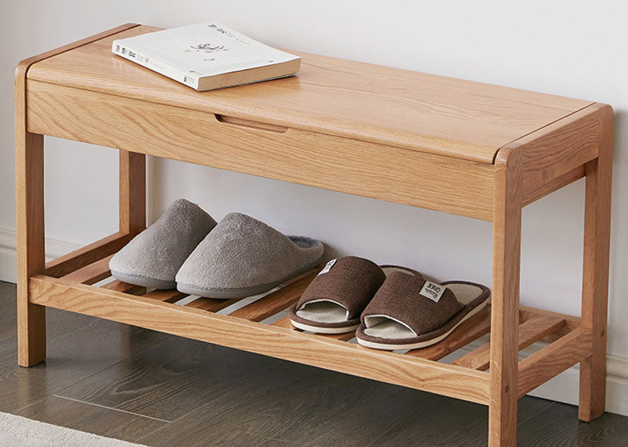 Aperio Solid Oak Bench, front view.