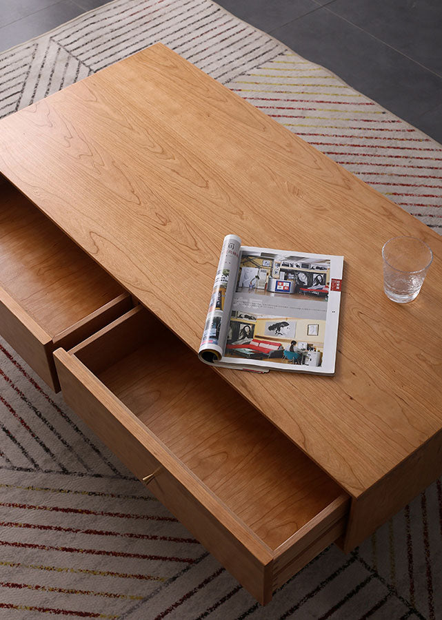 Elegante Solid Cherry Wood Coffee Table, aerial view