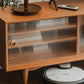 Kentro Solid Cherry Wood TV Console, close up of fluted glass